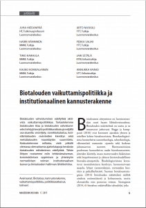 Biotalouden vaikuttamispolitiikka ja institutionaalinen kannusterakenne MUA-lehti 1-2017